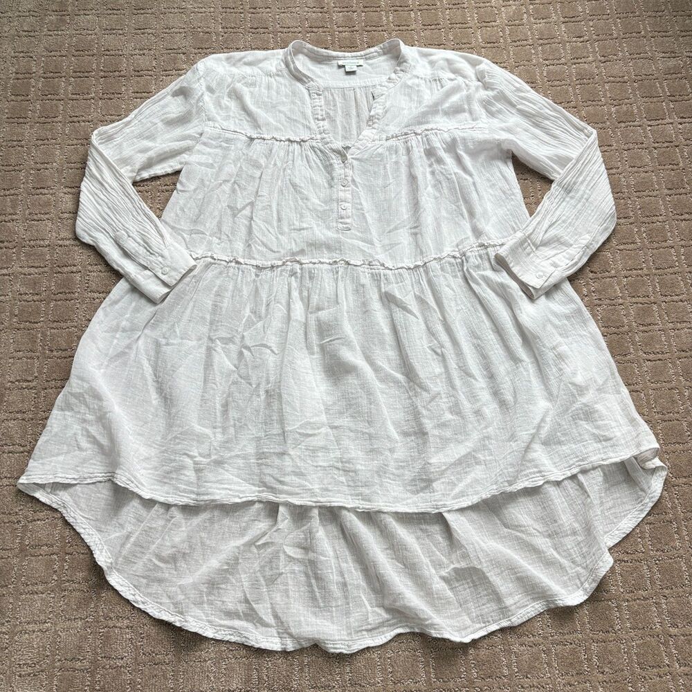 Sundance Prairie Tunic Dress Coverup Small White Cottage Western Boho Oversized